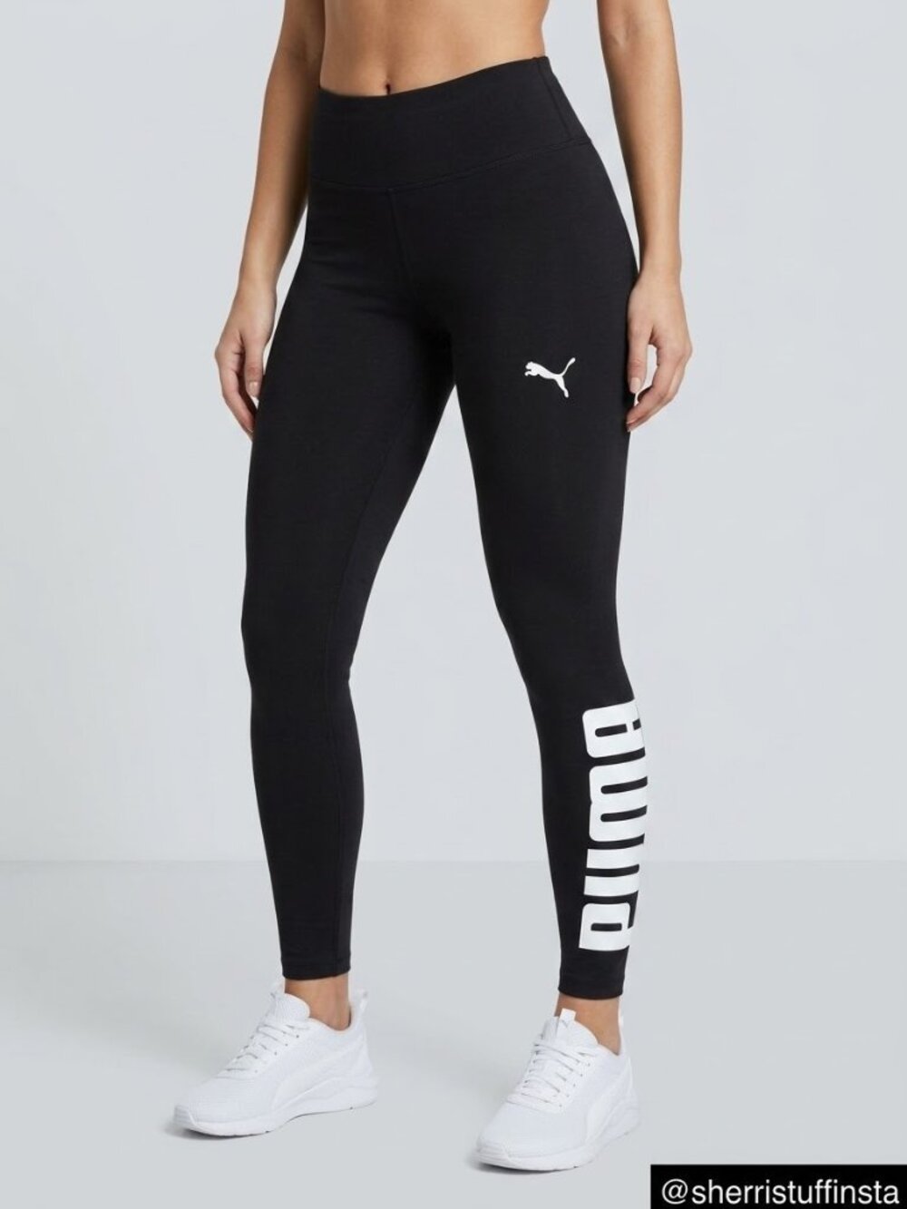 Puma Athletic Logo Tight 25" Black Activewear Leggings XXL Cotton Stretch
